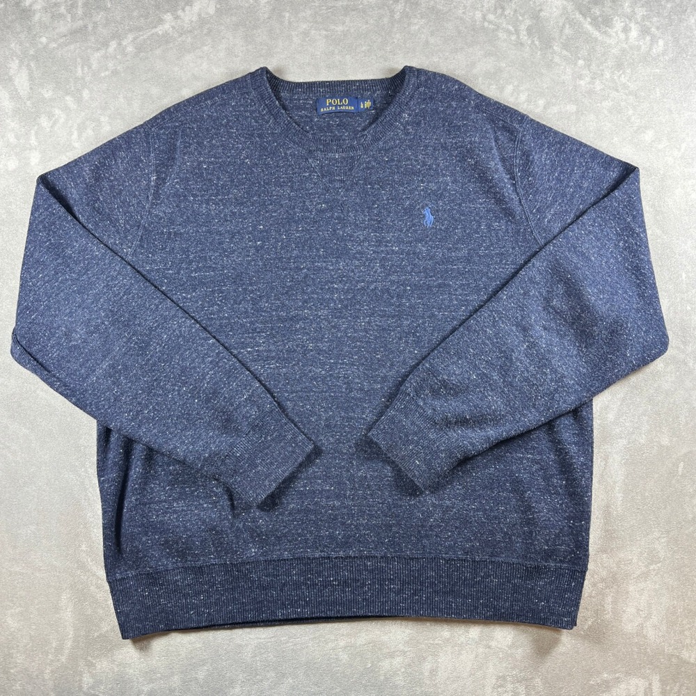 Polo Ralph Lauren Mens Large Navy Blue Heather Cotton Crewneck Sweater